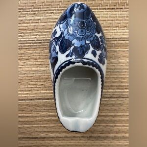 Delft Holland Hand Painted Blue Shoe Floral Ashtray 4" Long Vintage